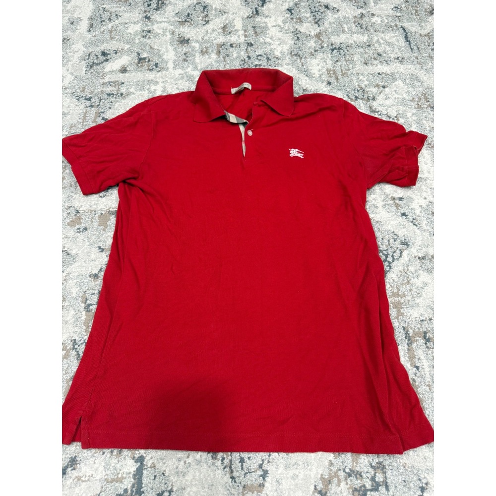 Burberry Brit Mens Red Pique Cotton Short Sleeve Polo Shirt Size S Logo